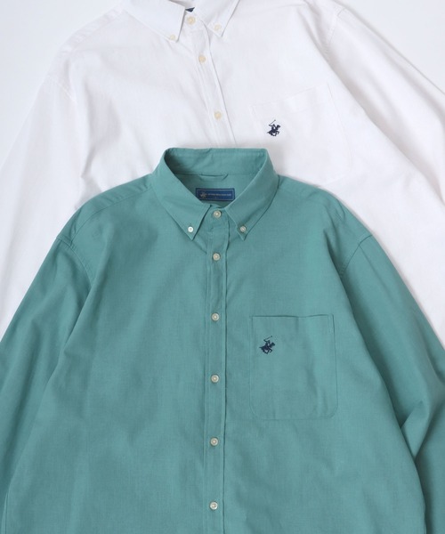 BEVERLY HILLS POLO CLUB(ビバリーヒルズポロクラブ)の「BEVERLY HILLS POLO CLUB/ビバリーヒルズポロクラブ オーバーサイズ コットンリネン/綿麻 ワンポイント刺繍 ボタンダウンシャツ/長袖シャツ レディース メンズ(シャツ/ブラウス・メンズ・グリーン/ネイビー/オフホワイト/スミクロ/ブルー・LL/M/L)」の1枚目の写真