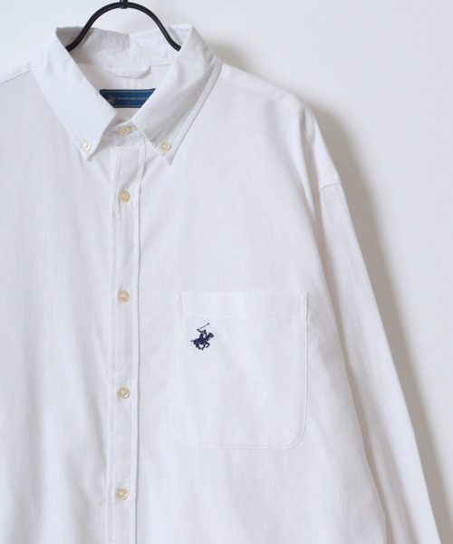 BEVERLY HILLS POLO CLUB(ビバリーヒルズポロクラブ)の「BEVERLY HILLS POLO CLUB/ビバリーヒルズポロクラブ オーバーサイズ コットンリネン/綿麻 ワンポイント刺繍 ボタンダウンシャツ/長袖シャツ レディース メンズ(シャツ/ブラウス・メンズ・グリーン/ネイビー/オフホワイト/スミクロ/ブルー・LL/M/L)」の6枚目の写真