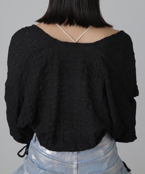 FREE'S MART（フリーズマート）の「◆シアーチェック袖シャーリングボレロ（カーディガン/ボレロ・レディース・ブラック/ホワイト/ライトグリーン・FREE）」の12枚目の写真