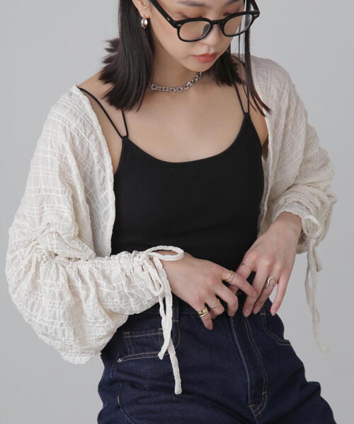 FREE'S MART（フリーズマート）の「◆シアーチェック袖シャーリングボレロ（カーディガン/ボレロ・レディース・ブラック/ホワイト/ライトグリーン・FREE）」の18枚目の写真