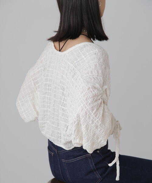 FREE'S MART（フリーズマート）の「◆シアーチェック袖シャーリングボレロ（カーディガン/ボレロ・レディース・ブラック/ホワイト/ライトグリーン・FREE）」の20枚目の写真