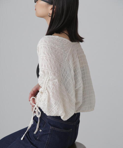 FREE'S MART（フリーズマート）の「◆シアーチェック袖シャーリングボレロ（カーディガン/ボレロ・レディース・ブラック/ホワイト/ライトグリーン・FREE）」の22枚目の写真