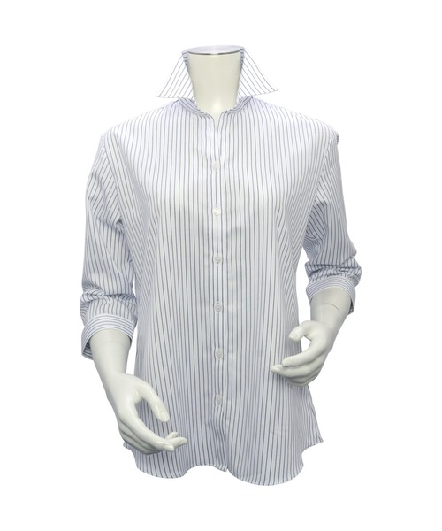 TOKYO SHIRTS(トウキョウシャツ)の「形態安定ノーアイロン スキッパー 7分袖ビジネスワイシャツ(ビジネスシャツ・レディース・ブルー・XL/L/M/S/LL)」の2枚目の写真
