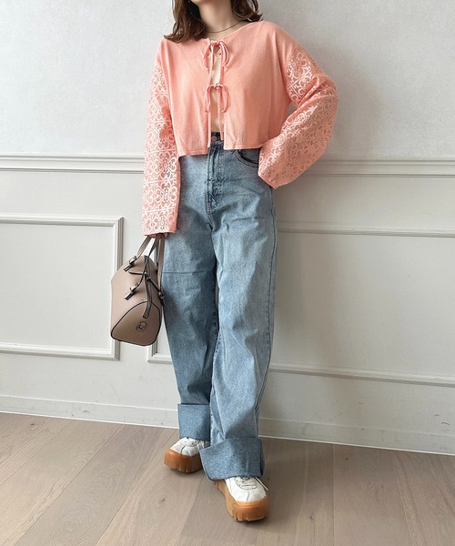 apres jour(アプレジュール)の「レースドッキング2WAYショートニットカーディガン【ZOZOTOWN限定アイテム】(カーディガン/ボレロ・レディース・ピンク/グレー/アイボリー・フリー/X-LARGE)」の6枚目の写真