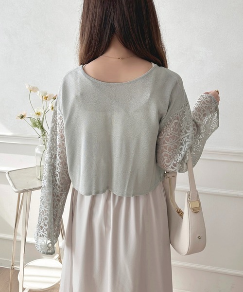 apres jour(アプレジュール)の「レースドッキング2WAYショートニットカーディガン【ZOZOTOWN限定アイテム】(カーディガン/ボレロ・レディース・ピンク/グレー/アイボリー・フリー/X-LARGE)」の11枚目の写真