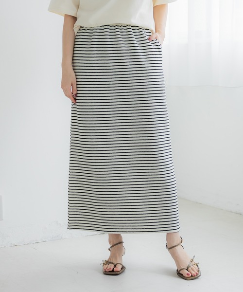 coca(coca)(コカ)の「ぷくぷくボーダースリットスカート(スカート・レディース・ブラック/アイボリー・L/M)」の1枚目の写真