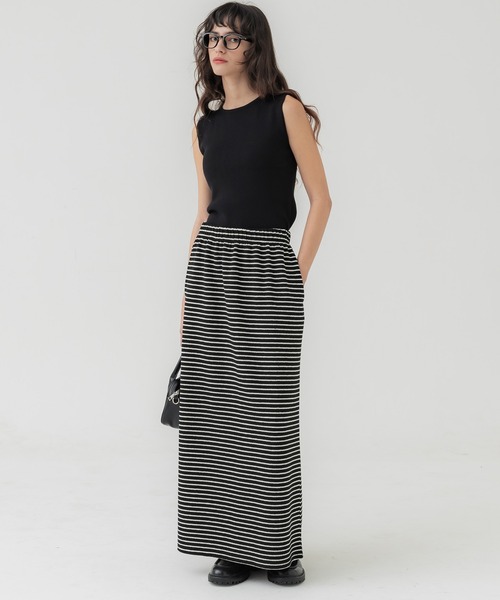 ぴなちゃんCPG GOLF ♪スリットスカート ブラック coca（coca）（コカ）の「ぷくぷくボーダースリットスカート（スカート