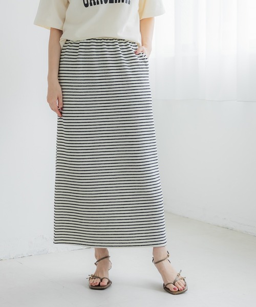 coca(coca)(コカ)の「ぷくぷくボーダースリットスカート(スカート・レディース・ブラック/アイボリー・L/M)」の7枚目の写真