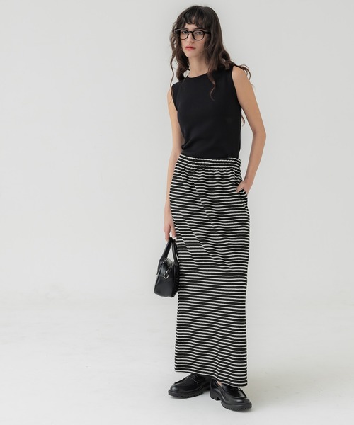 coca(coca)(コカ)の「ぷくぷくボーダースリットスカート(スカート・レディース・ブラック/アイボリー・L/M)」の9枚目の写真