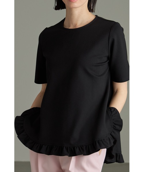 &. NOSTALGIA（アンドドットノスタルジア）の「ヘムギャザーフリルTシャツ（Tシャツ/カットソー・レディース・ブラック/ホワイト・M）」の2枚目の写真