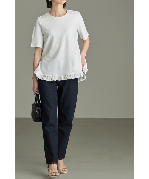 &. NOSTALGIA（アンドドットノスタルジア）の「ヘムギャザーフリルTシャツ（Tシャツ/カットソー・レディース・ブラック/ホワイト・M）」の3枚目の写真