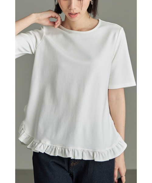 &. NOSTALGIA（アンドドットノスタルジア）の「ヘムギャザーフリルTシャツ（Tシャツ/カットソー・レディース・ブラック/ホワイト・M）」の4枚目の写真