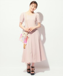 バックリボンワッフルフレアワンピース