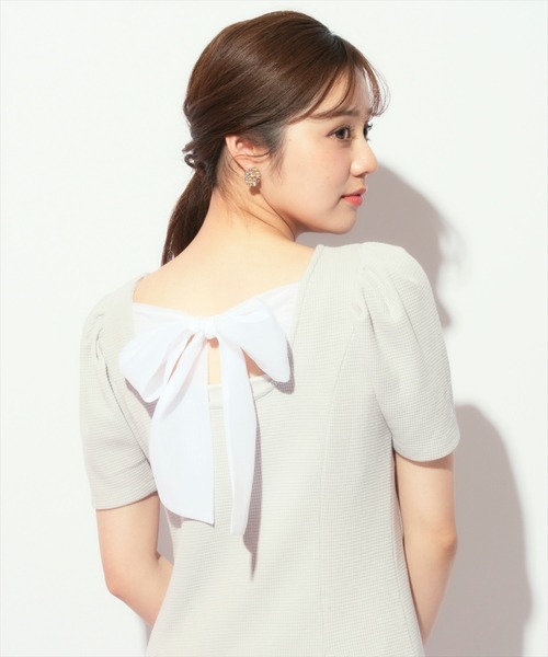 WILLSELECTION（ウィルセレクション）の「バックリボンワッフルフレアワンピース（ワンピース・レディース・ブラック/ライトグレー/ピンク・FREE）」の4枚目の写真