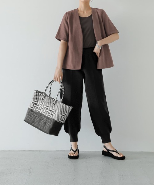 STYLE DELI(スタイルデリ)の「綿麻ノーカラー半袖ジャケット(ノーカラージャケット・レディース・ホワイト/ブラック/ブラウン系その他・FREE)」の12枚目の写真