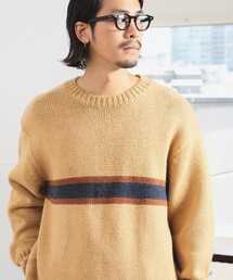 DAVID HILLO ベージュ ストライプ ニットセーター 長袖