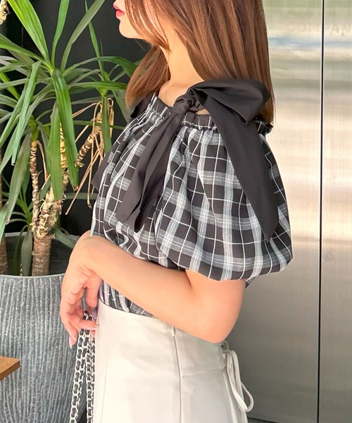 INGNI（イング）の「肩リボンチェック柄オフショルブラウス（シャツ/ブラウス・レディース・ホワイト系2/ブラック系その他4・M）」の12枚目の写真