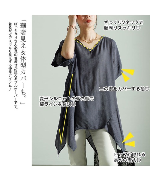 GOLDJAPAN(ゴールドジャパン)の「裾変形デザインワイドプルオーバー【大きいサイズ対応】(Tシャツ/カットソー・レディース・ネイビー/ブルー/チャコール・LL/3L/4L/5L)」の6枚目の写真