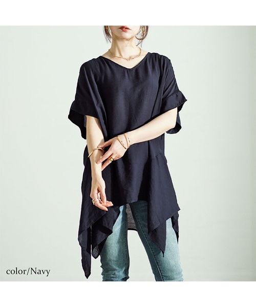 GOLDJAPAN(ゴールドジャパン)の「裾変形デザインワイドプルオーバー【大きいサイズ対応】(Tシャツ/カットソー・レディース・ネイビー/ブルー/チャコール・LL/3L/4L/5L)」の8枚目の写真