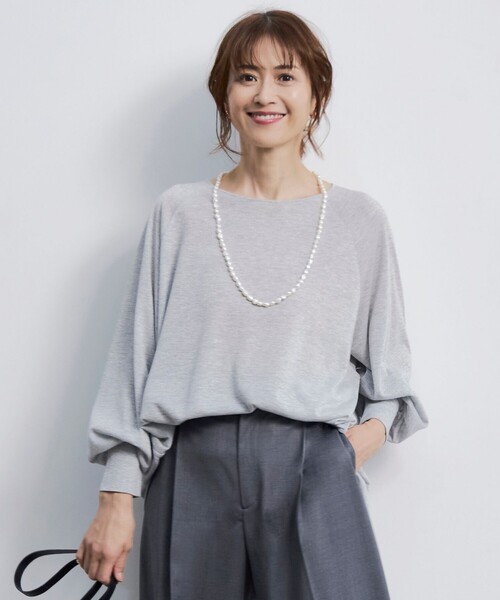 自由区(ジユウク)の「ラメシアー トップス(Tシャツ/カットソー・レディース・ライトグレー系/ベージュ系/グレー系・38)」の1枚目の写真