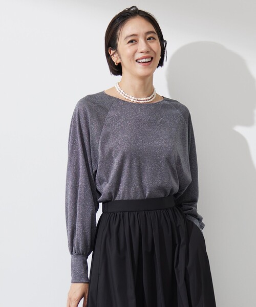 自由区(ジユウク)の「ラメシアー トップス(Tシャツ/カットソー・レディース・ライトグレー系/ベージュ系/グレー系・38)」の2枚目の写真