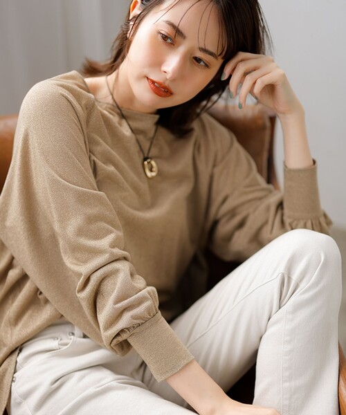 自由区(ジユウク)の「ラメシアー トップス(Tシャツ/カットソー・レディース・ライトグレー系/ベージュ系/グレー系・38)」の7枚目の写真
