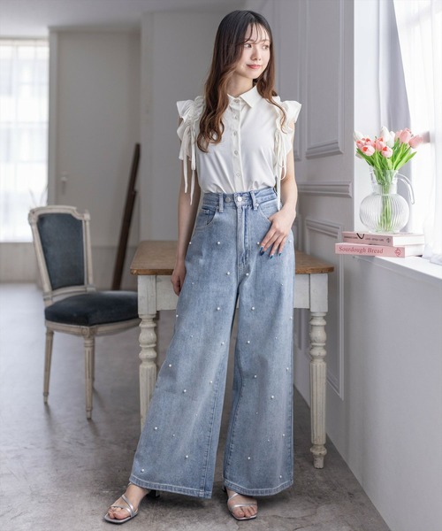 clear（クリア）の「パールワイドデニムパンツ≪2024AW新作≫（デニムパンツ・レディース・ライトブルー・M/S）」の11枚目の写真