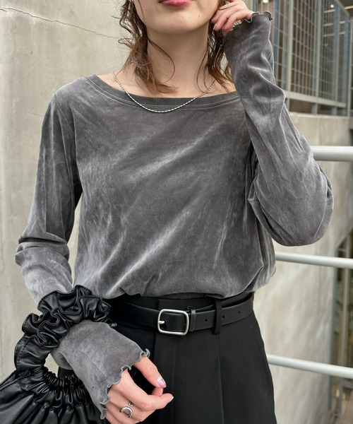 CIAOPANIC TYPY(チャオパニックティピー)の「【リバイバル】シアーフロッキーベロア見えメロートップス(Tシャツ/カットソー・レディース・オフホワイト/グレー/ブラック/イエロー/カーキ/ライトブラウン/ブラウン/チャコールグレー/ブルー/バーガンディー・ONE SIZE)」の20枚目の写真