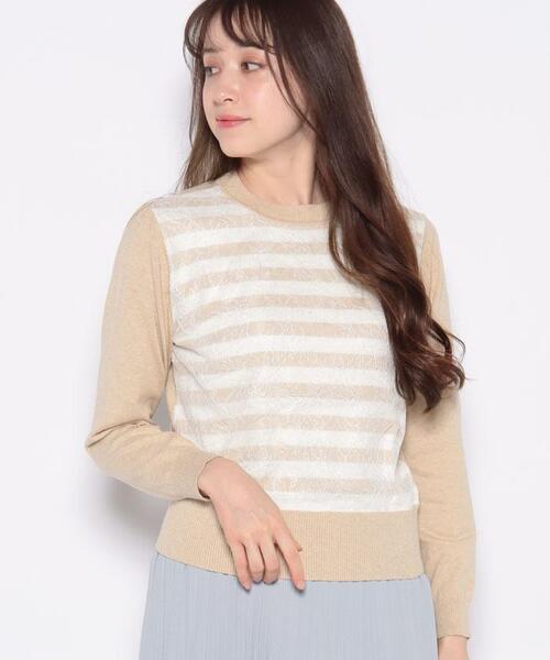Leilian(レリアン)の「ボーダー×レース長袖ニット(ニット/セーター・レディース・Beige・11/9/7)」の1枚目の写真