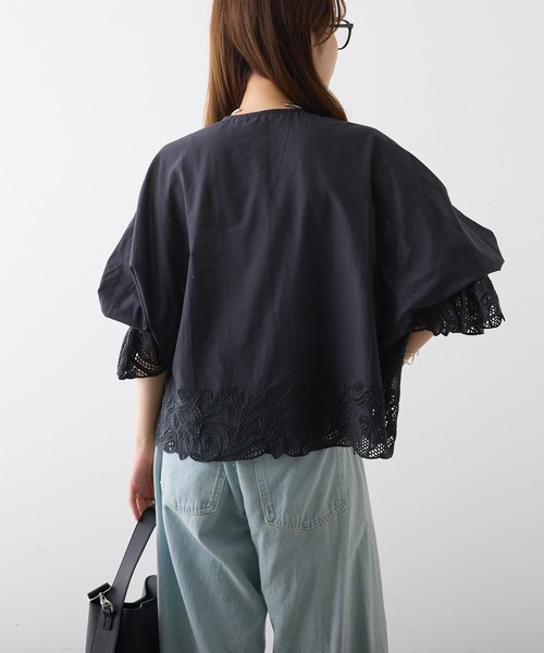 PUAL CE CIN（ピュアルセシン）の「袖裾レース前開きブラウス（シャツ 