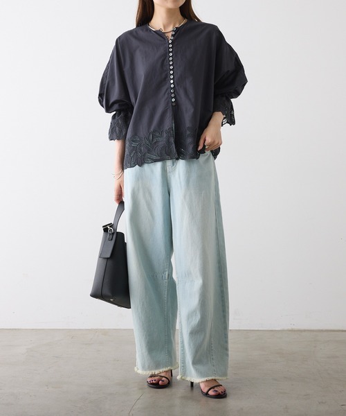 PUAL CE CIN（ピュアルセシン）の「袖裾レース前開きブラウス（シャツ 