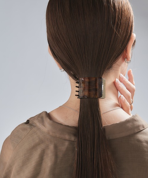 REDスクエア×ナチュラルwood   ヘアバレッタ REDスクエア×ナチュラルwood ヘアバレッタ