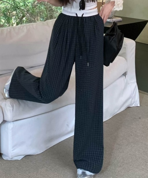 ワイドレッグ パンツ ピンタック シンプル ユニセックス L2395 ストレッチ サージ ピンタック イージー ワイドパンツ