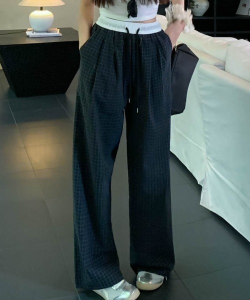Vipoa（ヴィポア）の「チェックワイドレッグパンツ（その他パンツ・レディース・ブルー/ネイビー・FREE）」の7枚目の写真