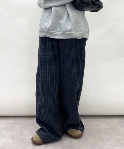 チェックワイドレッグパンツ（その他パンツ）｜Vipoa（ヴィポア）の