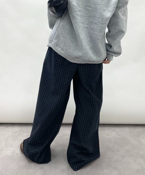 ワイドレッグ パンツ ピンタック シンプル ユニセックス L2395 チェックワイドレッグパンツ（その他パンツ）｜Vipoa（ヴィポア