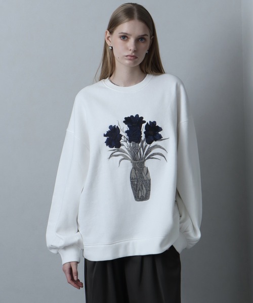 エネベイク　ドライフラワー　トレーナー トレーナー スウェット フラワー刺繍 カットスウェード トレーナ