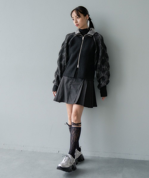 HARE（ハレ）の「ハイショクジップニットカーディガン(HARE)（カーディガン/ボレロ・レディース・グリーン/ブラック・FREE）」の3枚目の写真