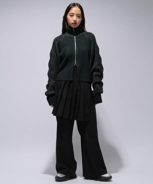 HARE（ハレ）の「ハイショクジップニットカーディガン(HARE)（カーディガン/ボレロ・レディース・グリーン/ブラック・FREE）」の4枚目の写真