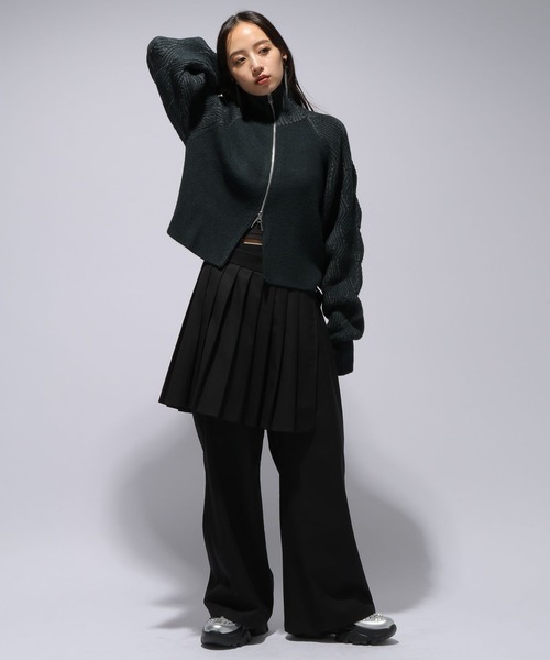 HARE（ハレ）の「ハイショクジップニットカーディガン(HARE)（カーディガン/ボレロ・レディース・グリーン/ブラック・FREE）」の5枚目の写真