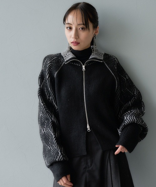 HARE（ハレ）の「ハイショクジップニットカーディガン(HARE)（カーディガン/ボレロ・レディース・グリーン/ブラック・FREE）」の6枚目の写真