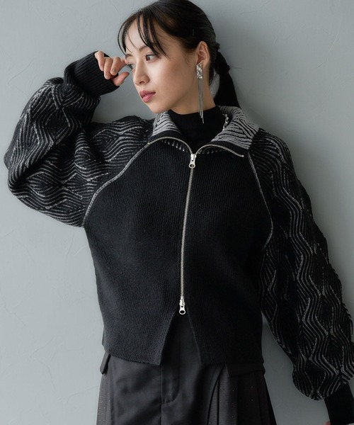 HARE（ハレ）の「ハイショクジップニットカーディガン(HARE)（カーディガン/ボレロ・レディース・グリーン/ブラック・FREE）」の7枚目の写真