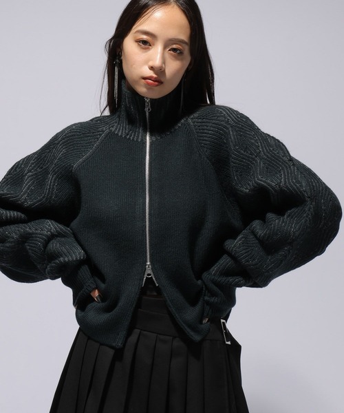 HARE（ハレ）の「ハイショクジップニットカーディガン(HARE)（カーディガン/ボレロ・レディース・グリーン/ブラック・FREE）」の8枚目の写真