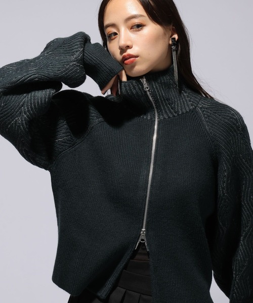 HARE（ハレ）の「ハイショクジップニットカーディガン(HARE)（カーディガン/ボレロ・レディース・グリーン/ブラック・FREE）」の9枚目の写真