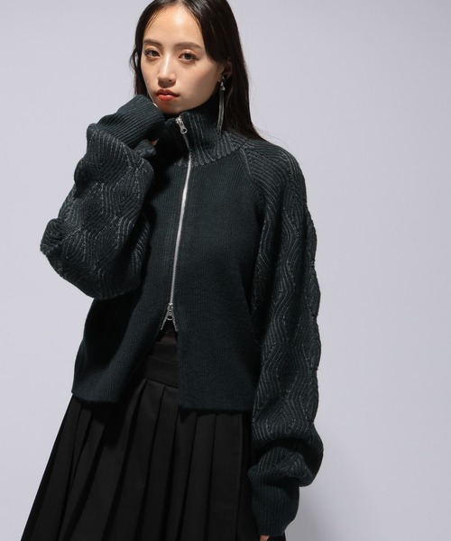 HARE（ハレ）の「ハイショクジップニットカーディガン(HARE)（カーディガン/ボレロ・レディース・グリーン/ブラック・FREE）」の10枚目の写真