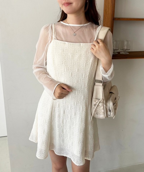 one after another NICE CLAUP（ワンアフターアナザーナイスクラップ）の「【2点セット】シアートップス+ミニキャミワンピース（ワンピース・レディース・ホワイト×ブラック/ブラウン系その他/アイボリー系・FREE）」の3枚目の写真