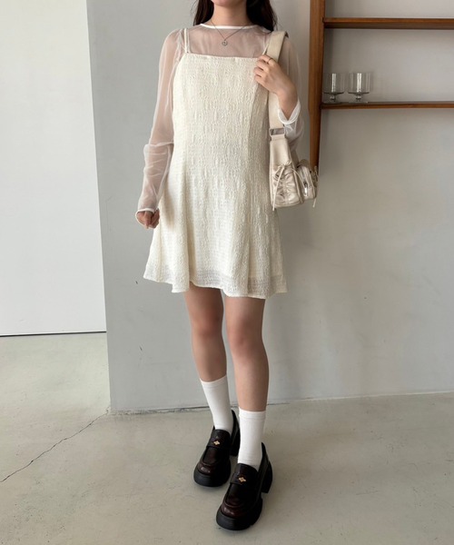 one after another NICE CLAUP（ワンアフターアナザーナイスクラップ）の「【2点セット】シアートップス+ミニキャミワンピース（ワンピース・レディース・ホワイト×ブラック/ブラウン系その他/アイボリー系・FREE）」の7枚目の写真