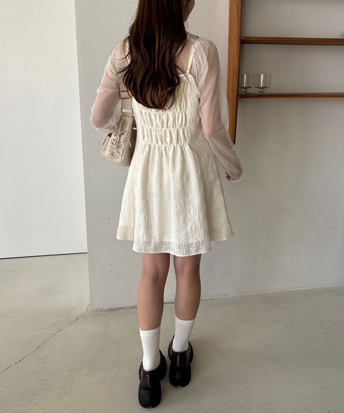 one after another NICE CLAUP（ワンアフターアナザーナイスクラップ）の「【2点セット】シアートップス+ミニキャミワンピース（ワンピース・レディース・ホワイト×ブラック/ブラウン系その他/アイボリー系・FREE）」の9枚目の写真