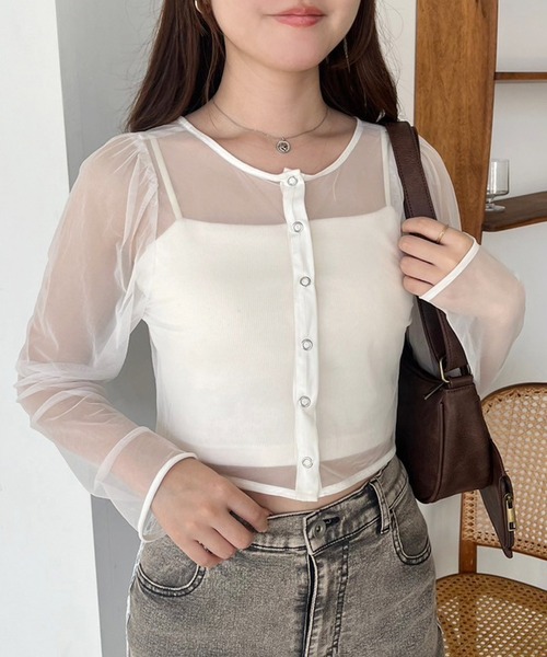 one after another NICE CLAUP（ワンアフターアナザーナイスクラップ）の「【2点セット】シアートップス+ミニキャミワンピース（ワンピース・レディース・ホワイト×ブラック/ブラウン系その他/アイボリー系・FREE）」の14枚目の写真