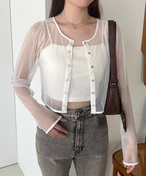 one after another NICE CLAUP（ワンアフターアナザーナイスクラップ）の「【2点セット】シアートップス+ミニキャミワンピース（ワンピース・レディース・ホワイト×ブラック/ブラウン系その他/アイボリー系・FREE）」の15枚目の写真